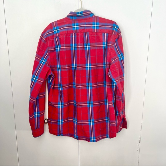Gap Men’s Slim Fit Red and Blue Plaid Shirt XL - Picture 2 of 7